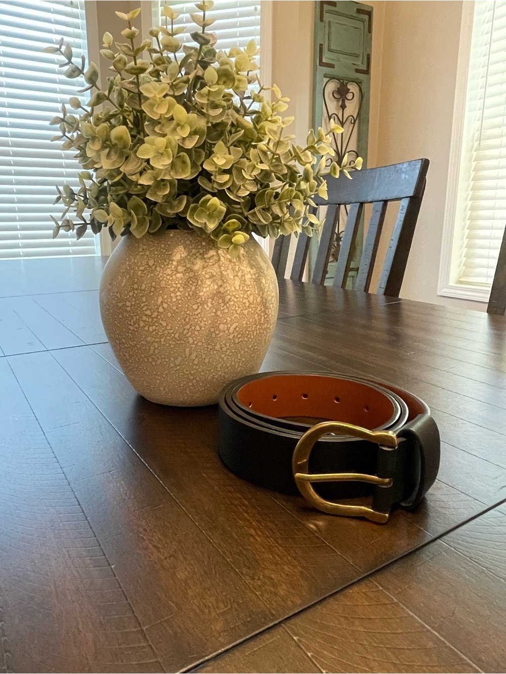 Classic Black Leather Belt with Brass Buckle